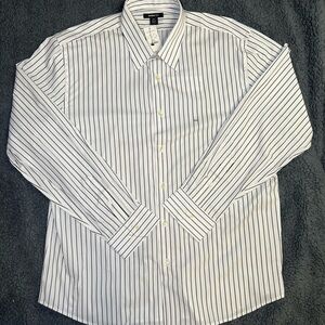 Express 1MX Stretch Modern Fit LS Button Down White Striped Shirt 2XL 18-18.5